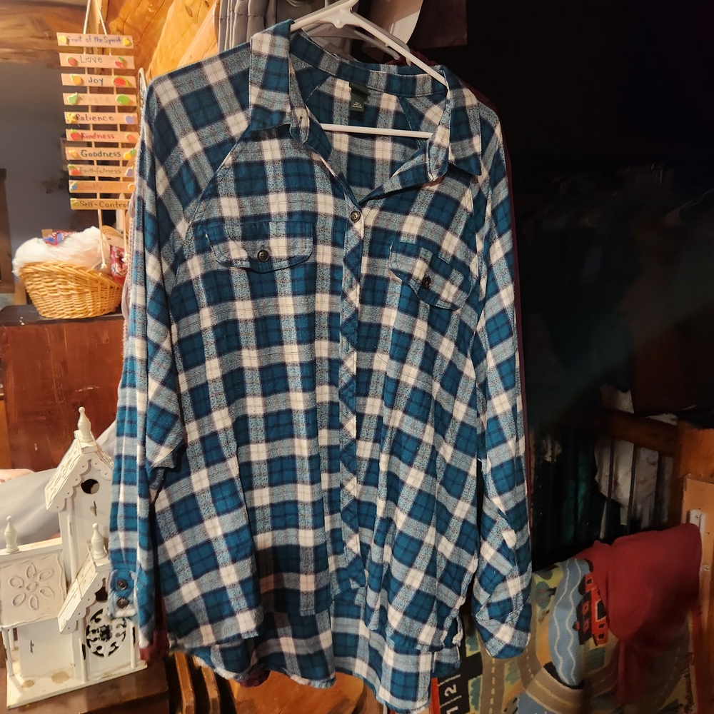 Wild Fable Teal and Cream Plaid Shirt